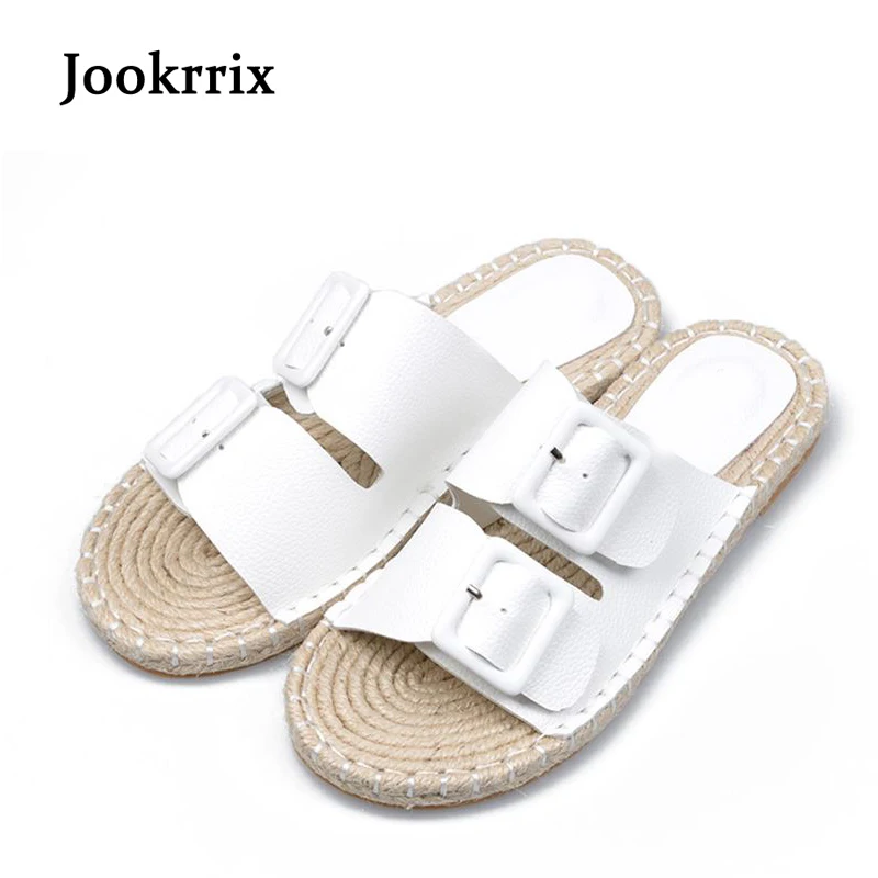 

Jookrrix 2018 Summer New Girl Fashion Brand White Shoes Women Slipper Lady Beach Slides Female Peep Toe Mules Black All Match