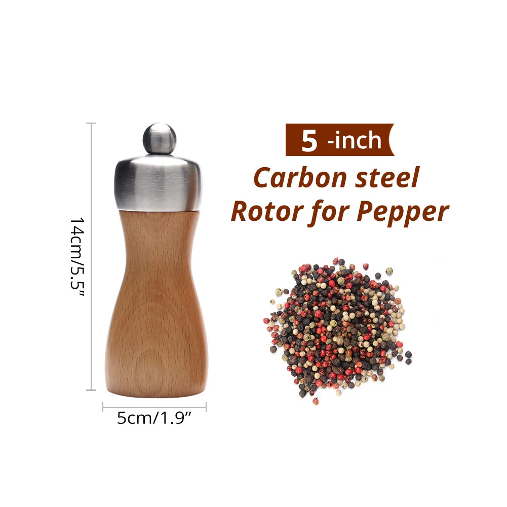5inch for pepper Премиум деревянная мельница для соли и перца набор, шлифовальные шейкеры, регулируемые настройки, невероятная прочность, идеальный подарок - Цвет: 5inch for pepper