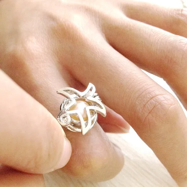 

Custom-made 18kgp Starfish style Pearl /Crystal /Gem Bead Ring Cage, DIY Locket Rings Adjustable Ring Size Customized 200pcs/lot