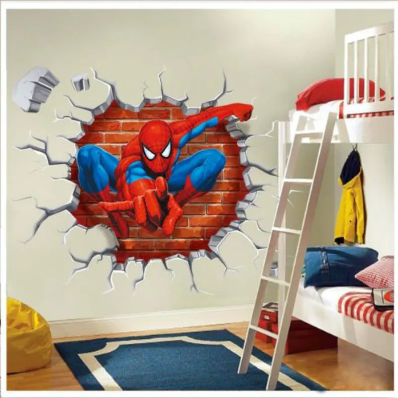 

Fashion Wall Sticker Spider Man Cartoon Squatting 3D Wall Hole Spider Man DIY Kids Room Decor Wall Stickers Art Decals Wallpaper