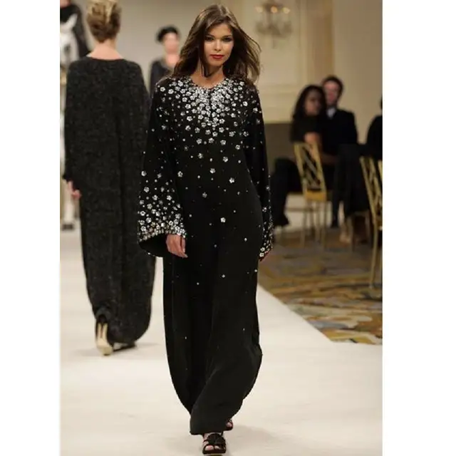 Us 14196 16 Offnewest Arrival Night Party Wear Black Chiffon Crystals Evening Dresses Arabic Caftan Abaya Muslim Design Evening Gown In Evening