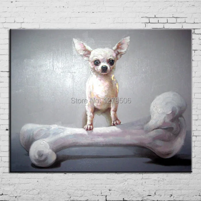 

high quality art picture Handpainted Oil Paintings Clever Dog WIth The Bone Animal Oil Painting on Canvas for Home Decoration