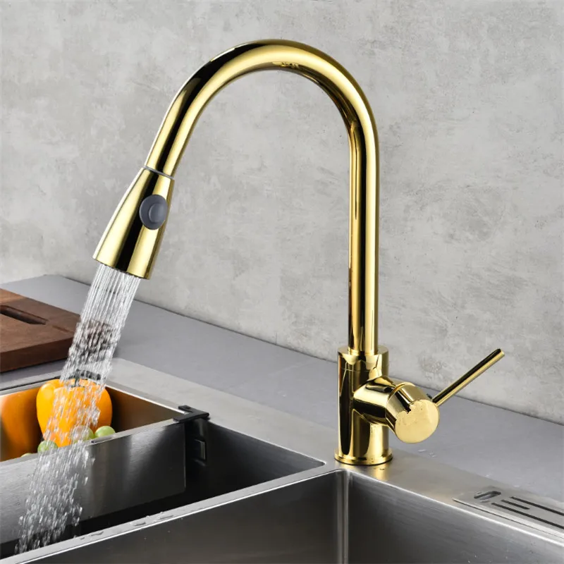 

Sink Kitchen Mixer Tap Gold Pull Out Kitchen Faucet Deck Mount Kitchen Sink Faucet Mixer Cold Hot Water Torneira Cozinha Rotate