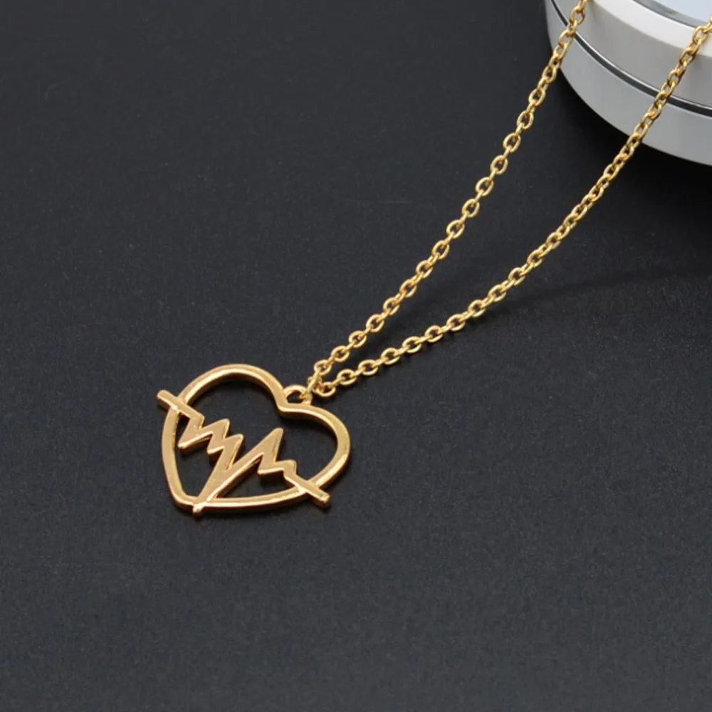 Heartbeat Necklace for Women Metal Gold Silver Color Heart ...