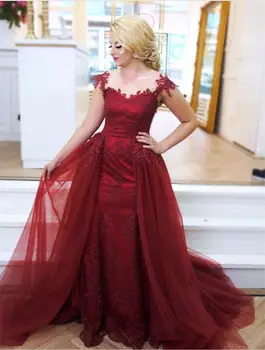 

Burgundy Muslim Evening Dresses Sexy Mermaid Tulle Lace Formal Islamic Dubai Saudi Arabic Long Elegant Evening Gown Prom