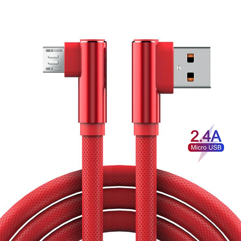 Кабель Micro USB 90 градусов 1 м/2 м/3 м 2.4A быстрое зарядное устройство для мобильного телефона шнур для передачи данных для iphone samsung Xiaomi huawei TypeC зарядный провод