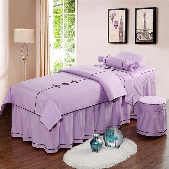 13372 Чистый хлопок салон красоты пододеяльник кровать юбка постельные принадлежности набор спа индивидуальные 4 шт. розовый рубиновый фиолетовый серый - Цвет: 1