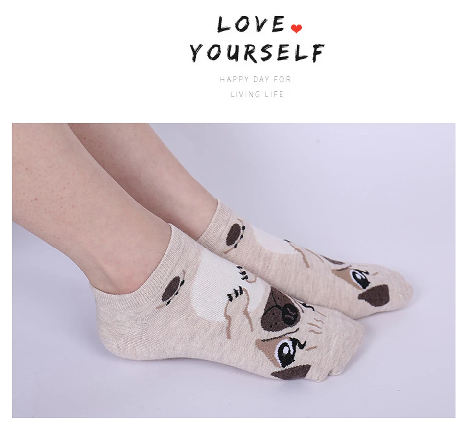 Fashion Personality Dog Pattern Cute 3D Cartoon Animal Sock For Women Female Cotton Short Socks Comfortable and Breathable (7)