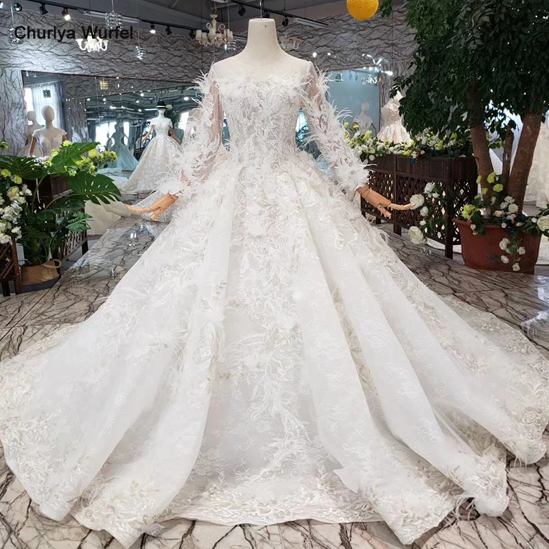 HTL318B Special Wedding Dresses with feather see-through back handmade button bridal dress for girl платья больших размеров |
