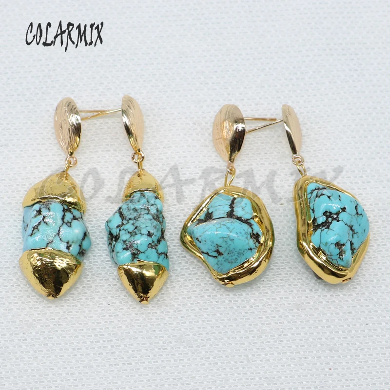

Natural blue stone earrings Wholesale blue earrings fashion long earrings gift for lady Blue stone earrings 4976