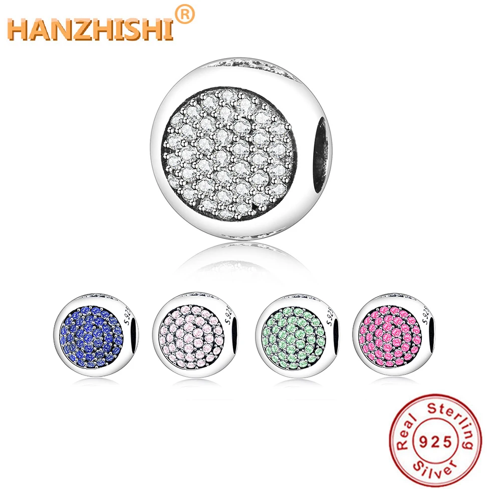 

925 Sterling Silver Pave Clear/Red/Blue/Pink/Green CZ Charm Beads Fits Original Pandora Charms Bracelet Jewelry Making Berloque