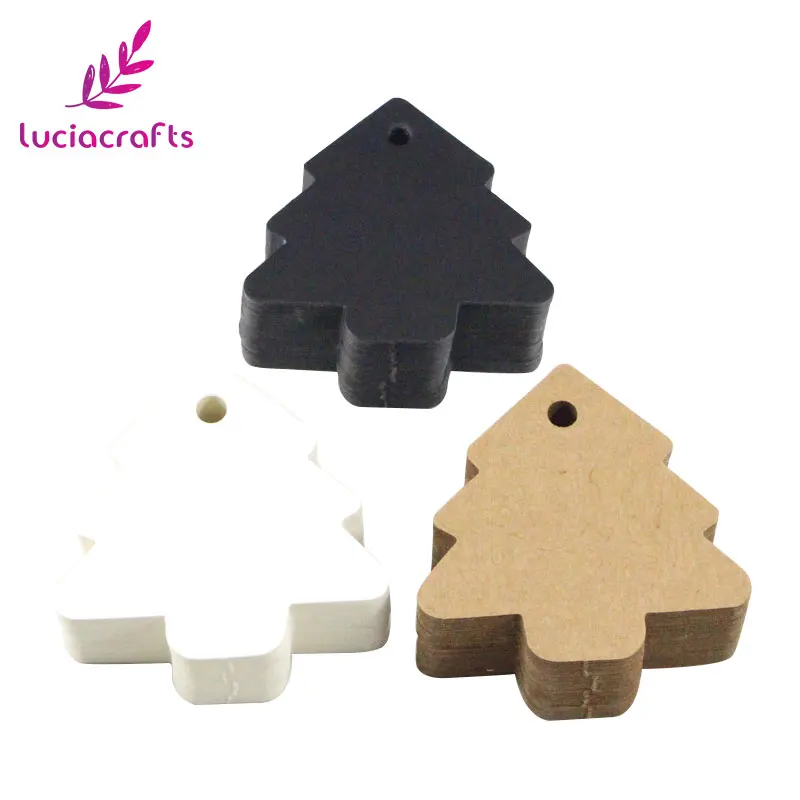 

Lucia crafts 24pcs/lot 5.5*5.4cm DIY Kraft Christmas Tree Shape Hang tag Christmas Party Decor Paper Cards Gift tag I0907