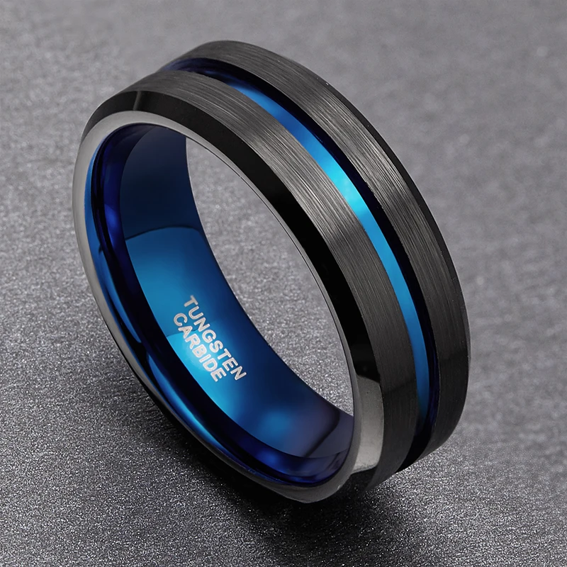 TIGRADE 6/8/10mm Blue&Black Mens Tungsten Carbide Ring Blue Line Design For Women Wedding Engagement Rings Fashion Size 6 -17 4