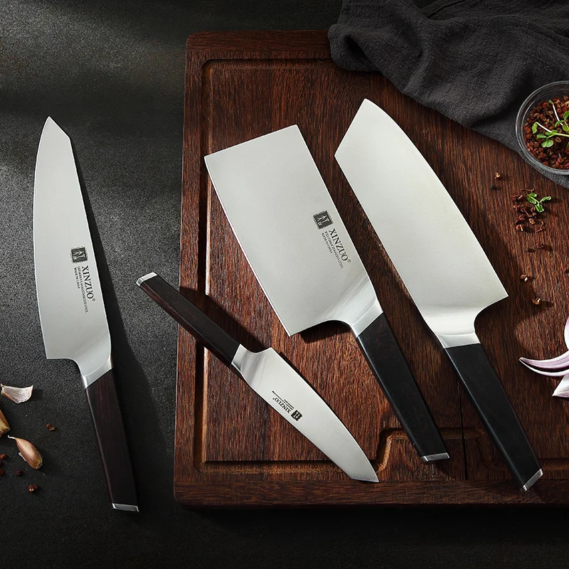 XINZUO 4 шт. набор кухонных ножей из нержавеющей стали для приготовления пищи, нож для резки костей, нож для овощей, мяса, черное дерево, ручка