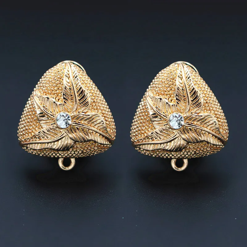 

African Clip Earrings Post Loop Hanger Paved CZ Triangle Base Findings DIY Israel Dubai Gold Color Women Wedding Jewelry Making