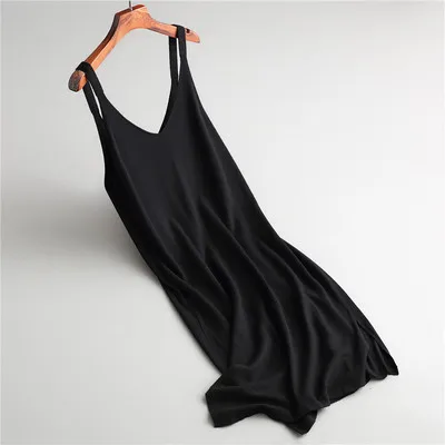 Новинка, корейский стиль, сексуальное летнее платье без рукавов с v-образным вырезом, женское элегантное вязаное платье-свитер, вечерние платья - Цвет: black