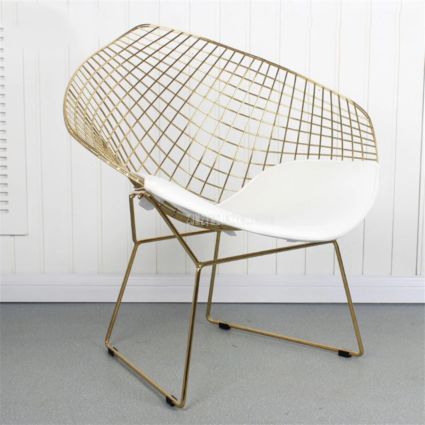 Creative Modern Design Decorative Wire Chair Metal Iron Gold Chromed Padded Leisure Dining Chair With Leather Soft Seat Cushion Creative Modern Design Decorative Wire Chair Metal Iron Gold Chromed Padded Leisure Dining Chair With Leather Soft Seat Cushion