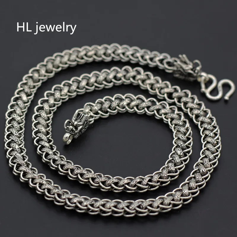 59cm free shipping Wholesale 100 Real Pure 925 Sterling Silver Necklace 9MM Thick Chain Men