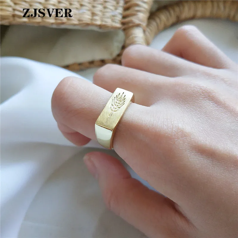 

ZJSVER Korean Jewelry 925 Sterling Silver Rings Golden Retro Simple D Shape Wheat Pattern Adjustable Women Ring For Party Gift