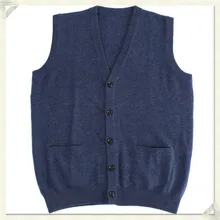Коза cashmerev-v-образный вырез вязаный мужской модный однотонный без рукавов кардиган жилет свитер h-прямой синий 2 цвета S/2XL