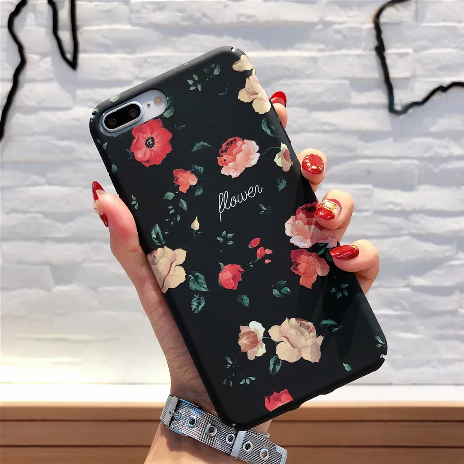 MOUSEMI For iPhone 6 6S 7 8PLUS Case Flower Phone Cases Hard Back Cover On For iPhone 8 Plus 6 6S 7 X Protective Case With Glass (7)