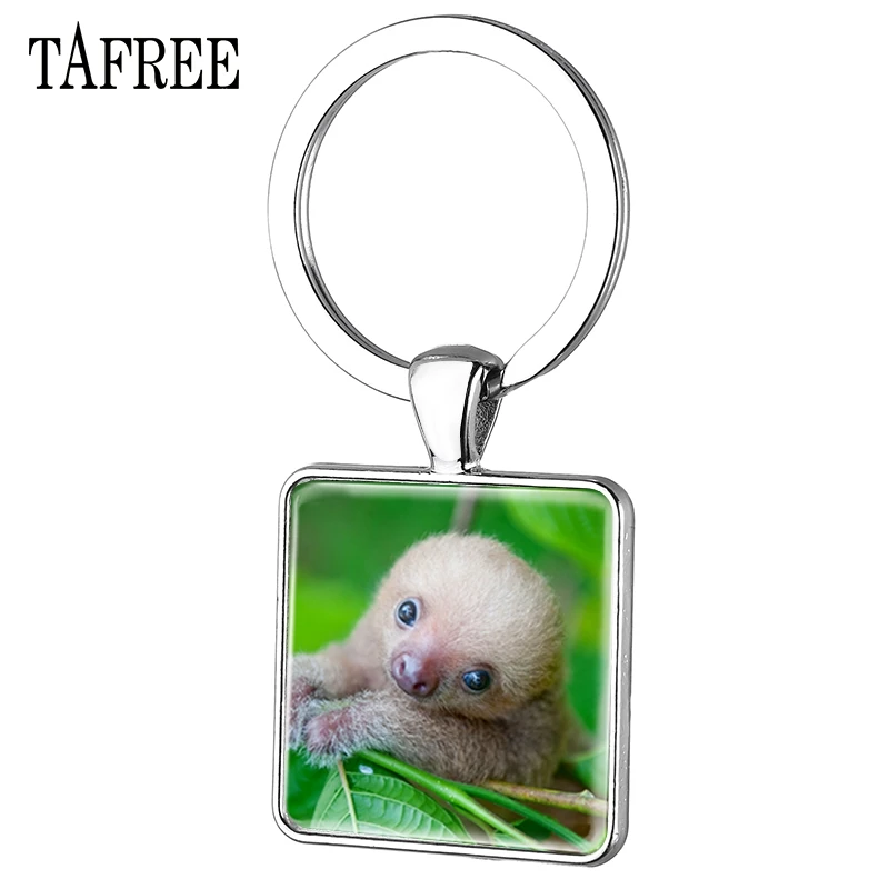 

TAFREE Baby Sloth Keychain Fashion Unique Bradypode Key Chain Key Ring Keyring Art Picture Glass Handmade Men Women Jewelry ZZ53