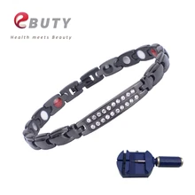 Браслет EBUTY из нержавеющей стали для женщин с кристаллом черный 4 в 1 Энергетический Магнит ПИХТА терапия замок-стяжка подарок забота о здоровье