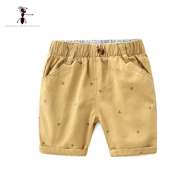 KungFu Ant/ г. Летние повседневные шорты для мальчиков; хлопковая детская одежда с эластичной резинкой на талии и якорем; модная однотонная одежда до колена для малышей - Цвет: Khaki