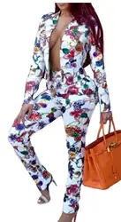 Для женщин Цветочный комплект из 2 частей спортивный костюм куртка с длинными рукавами и комплекты с длинными штанами
