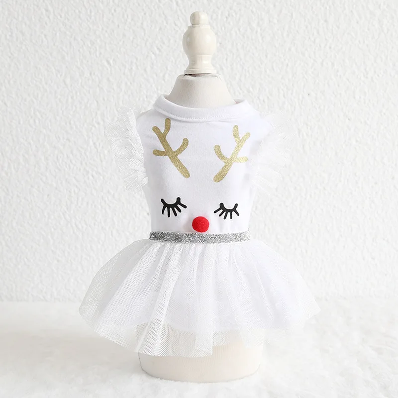 

Spring and Summer Newest Ice and Snow Deer Printing Gauze Dress for Dogs Cute Cool Fashion Pet Dog Accessories