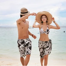 С черными и белыми цветами романтические шорты-плавки пара костюм из трех предметов Разделение сексуальный купальный костюм бикини-костюм «Человек Пляжные шорты