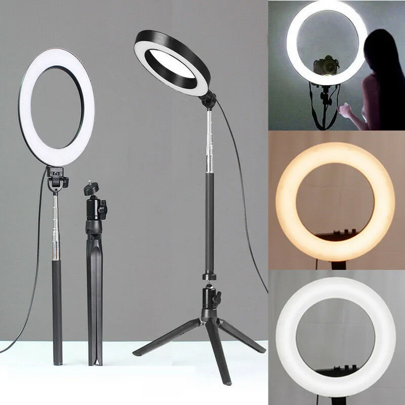 

LED Selfie Ring Light Studio Dimmable Lamp Tripod Stand Camera Phone Photography Video Lighting With Phone Holder