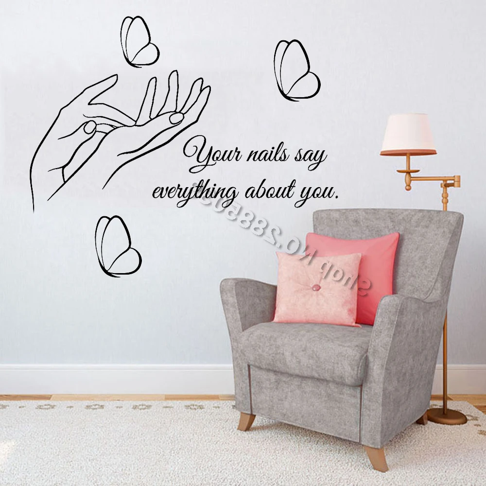 Nail Salon Quote Wall Decal Vinyl Stickers Diy Selfadhesive Butterfly