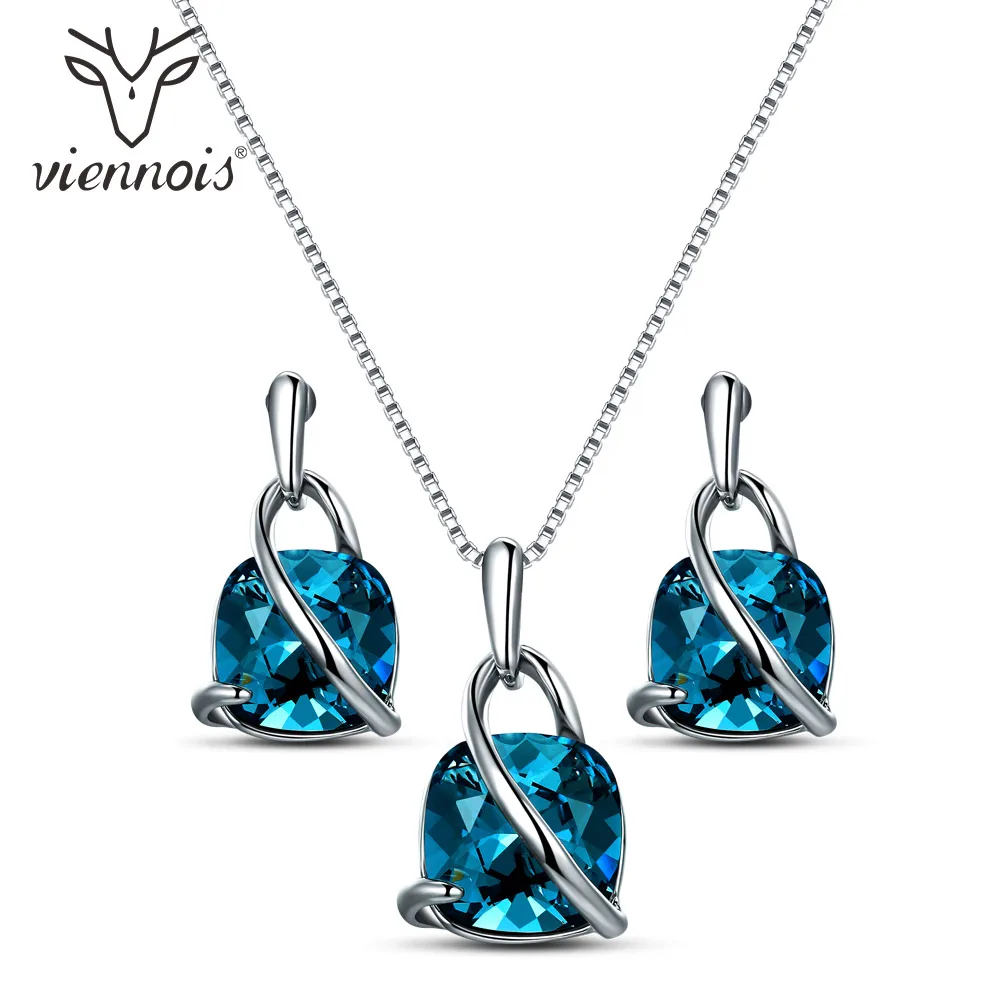 Viennois Fashion Blue Crystal From Women Jewelry Sets Trendy Dangle Earrings And Pendant Chain Necklace | Украшения и аксессуары