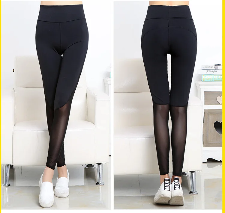 

Amercian Style Sexy Slim Sports Wear For Women Gym Fitness Mesh Yarn Stitching Quick Dry Elastic Workout Leggings