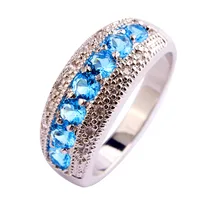 lingmei Generous Fashion New Lady Blue Topaz  Silver Ring Jewelry For Women Size 6 7 8 9 10 11 12 Free Shipping Wholesale