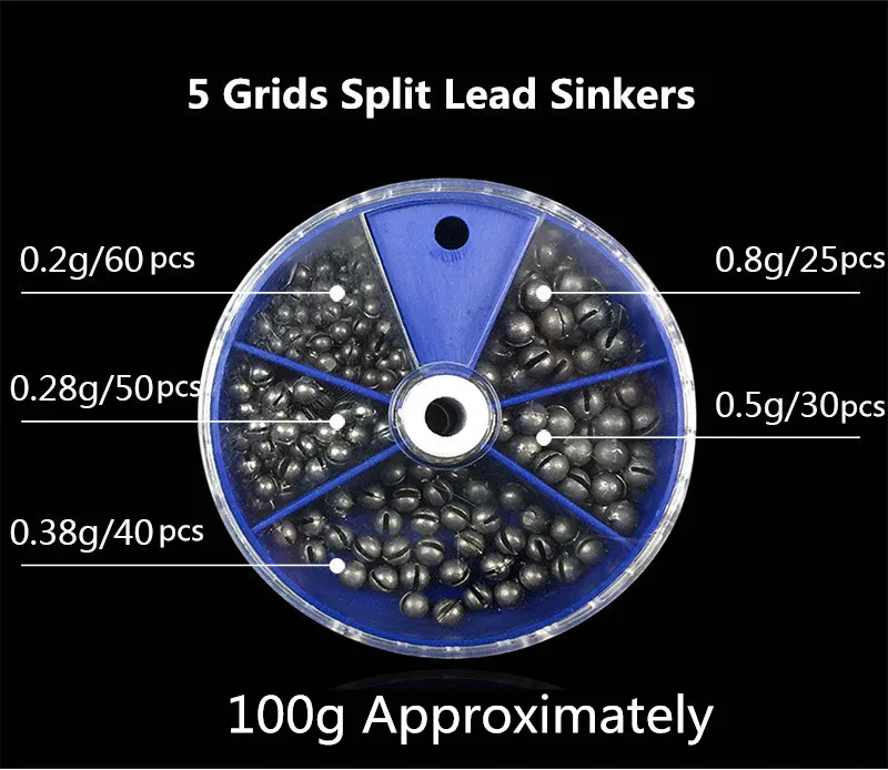 57 Sizes Mini Round Split Lead Sinkers Set Fishing Lead Weights in Fishing Accessories Box 0.2g 0.28g 0.38g 0.5g 0.8g 1.6g 2 (1)