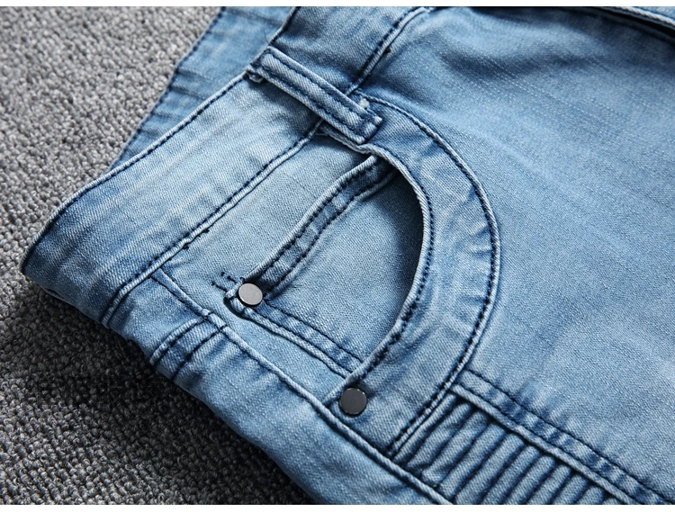 2017 Модные мужские складные 28 29 джинсы локомотив стрейч тонкие большие узкие брюки светло-голубые джинсы 42 44