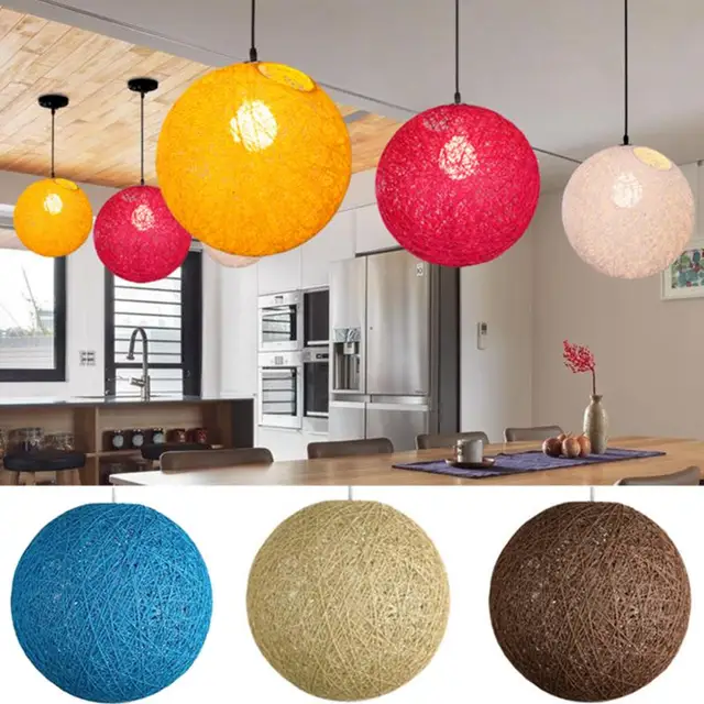 Red Orange Yellow Rattan Wicker Ball Ceiling Light Cover Pendant Red Orange Yellow Rattan Wicker Ball Ceiling Light Cover Pendant Round Lamp Shade Simple Fixture For Home Restaurant Bar Decor