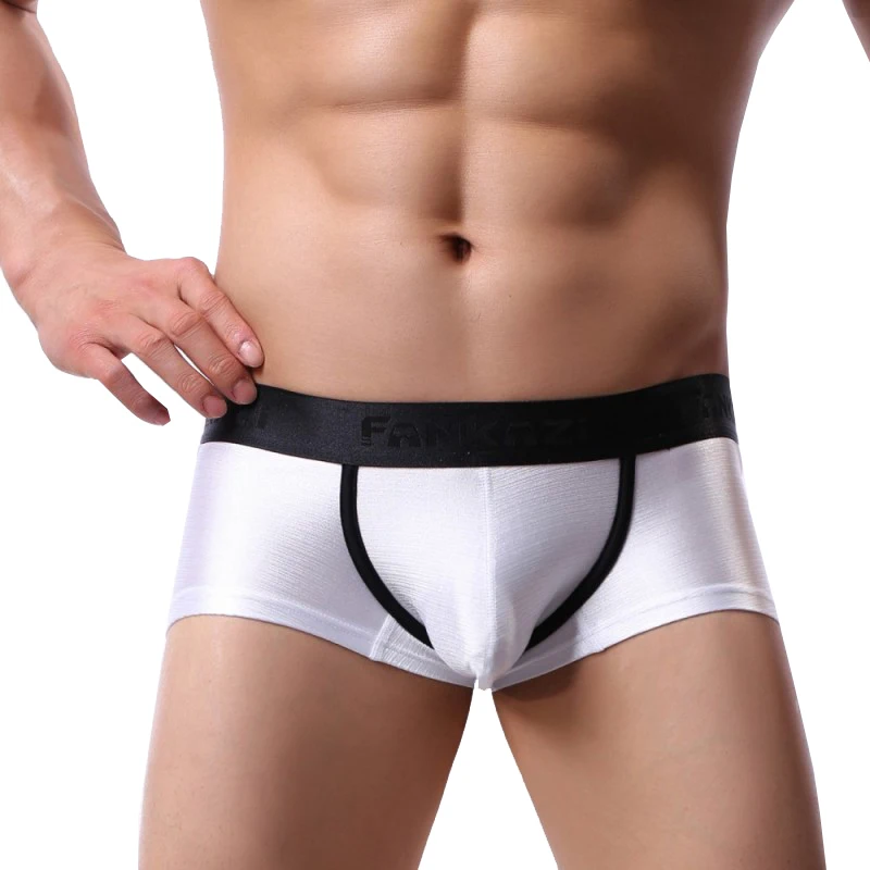 

Male Underwear Bright Silk Men Cueca Soft Boxer Shorts Calzoncillos Hombre Convex Pouch Underpants Male Mini Boxers Panties