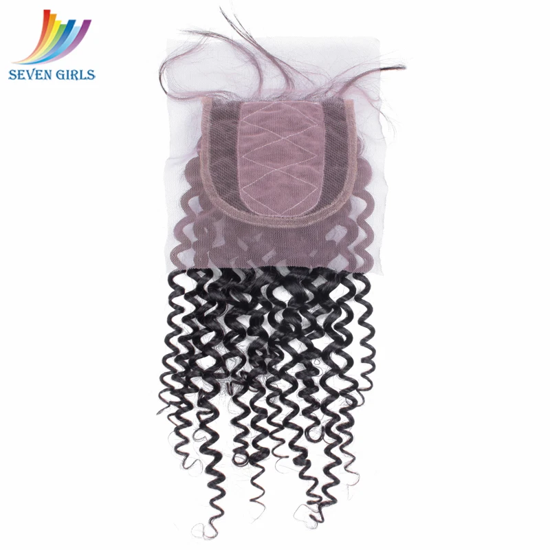 Sevengirls Virgin Human Hair 3 Bundles With 4*4+2*4 Silk Base Closure Malaysian Natural Color Deep Curly Human Hair For Women