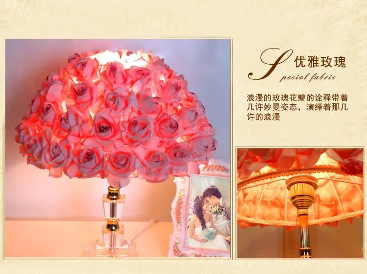 Rosas de Tecido de Moda Candeeiro de Mesa para o Casamento Decoração da Lâmpada de Cabeceira Romântico Criativo Cristal Quarto Lâmpadas Bar ac 80- 265 v 1527 Led E27 10 Cristal Led E27 Candeeiro de Mesa para