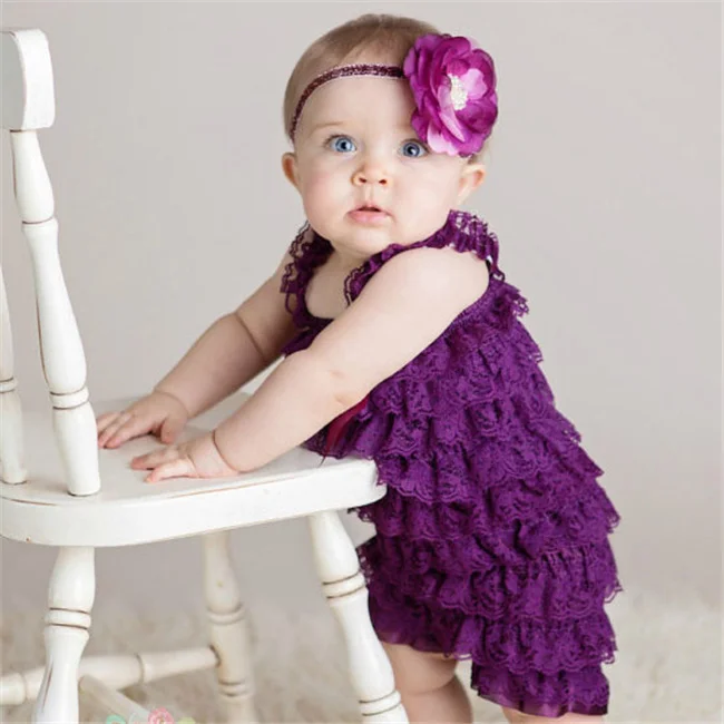 Одежда для маленьких девочек; ярко-розовый кружевной Детский комбинезон для новорожденных; комбинезон для малышей с оборками; комбинезон для малышей; наряд для фотосессии - Цвет: Фиолетовый