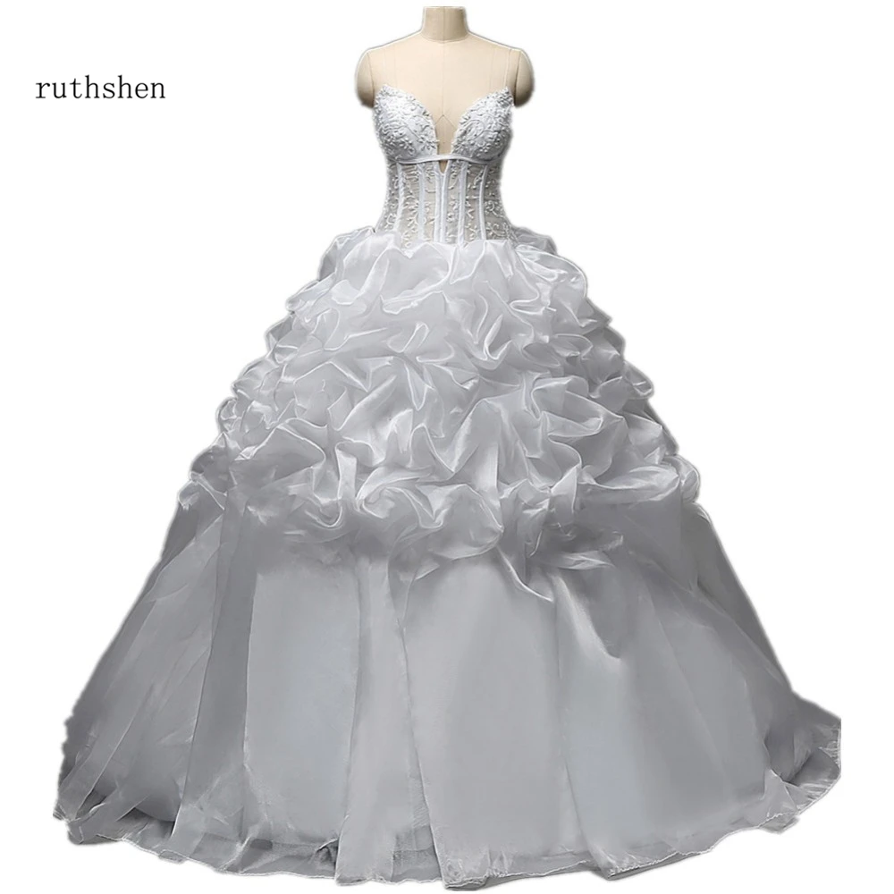 

High Quality Real Photo Wedding Dress 2018 Cheap Sweetheart Embroidery Beaded Ruffles White Organza Ball Gown Vestidos Baratos