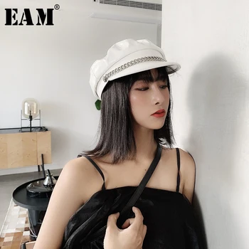 

[EAM] 2020 New Spring Summer Round Dome Brief ChainTemperament Solid Color Fishermen Hat Women Fashion Tide All-match JX205