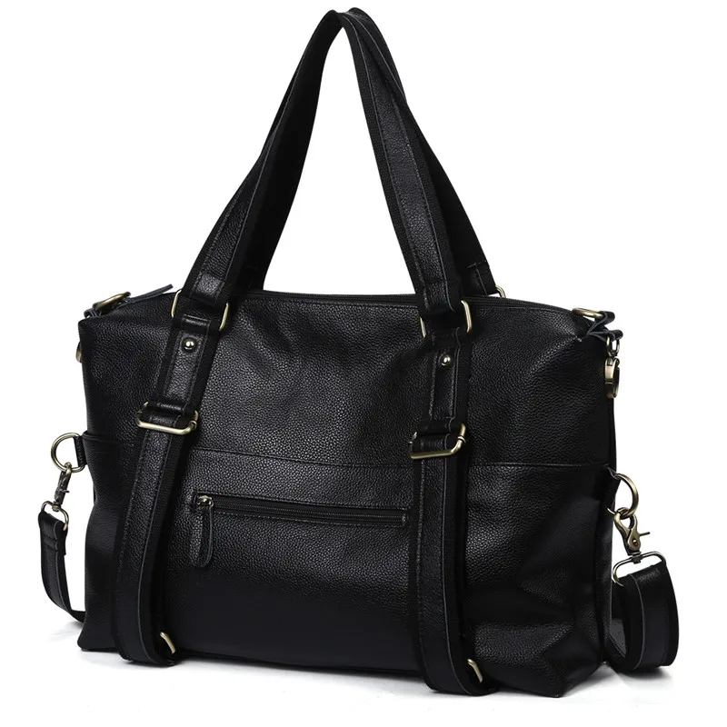 Nesitu Large Capacity Black Genuine Leather A4 OL Women Handbags 14