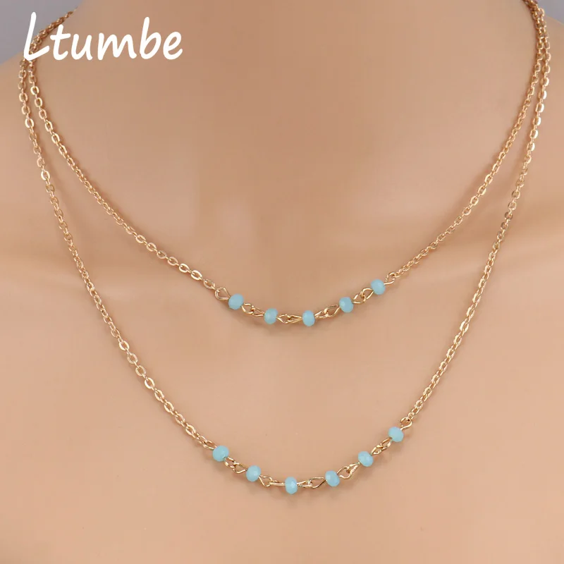 

Ltumbe New Fashion Boho Beads Necklaces & Pendants Gold Color Clavicle Double Layer Chain Necklaces for Women Jewelry Bijuterias