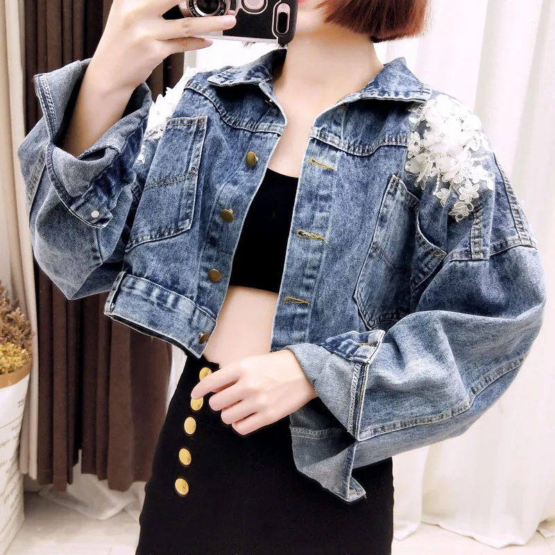 New Floral Embroid Denim Coats Women Tops Autumn Tassels Loose Denim Jean Jackets Ladies Basic Clothes Crop Top Femme Jackets