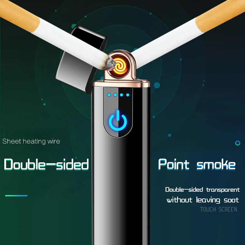 

New thin usb charging lighter touch screen electronic cigarette lighters small rechargeable electric lighter windproof men gift
