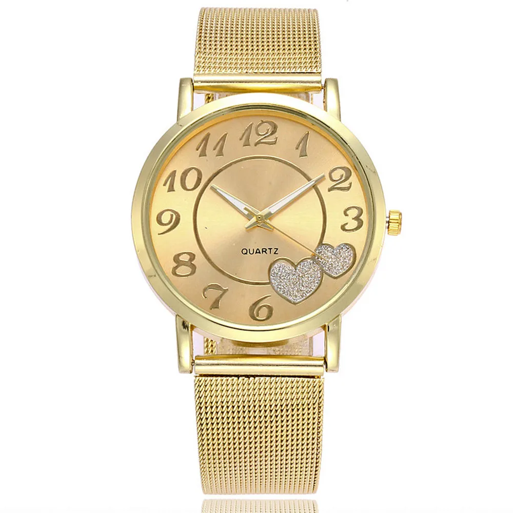 

reloj mujer Watch Women Love Heart Bracelet Leather Crystal Quartz Wrist Watch Gold Clock Business Ladies Watch montre femme